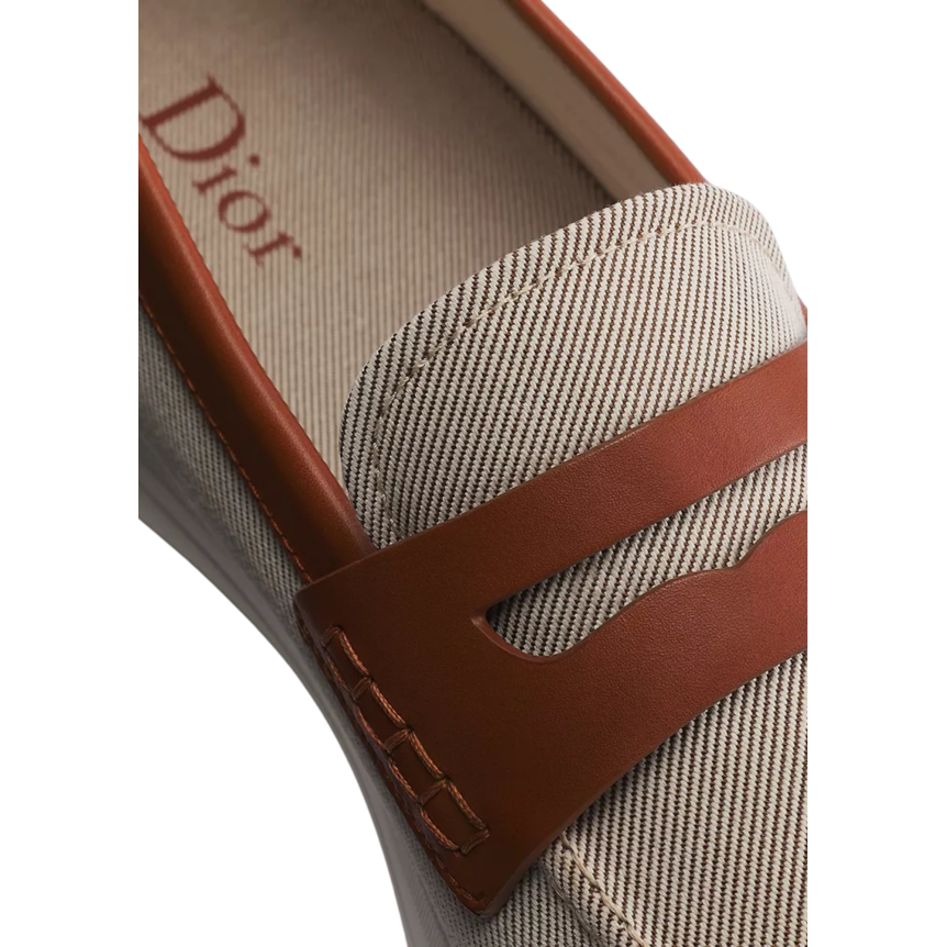 Mocassin Dior Chester Dioriviera Toile de coton beige et cuir de veau lisse marron