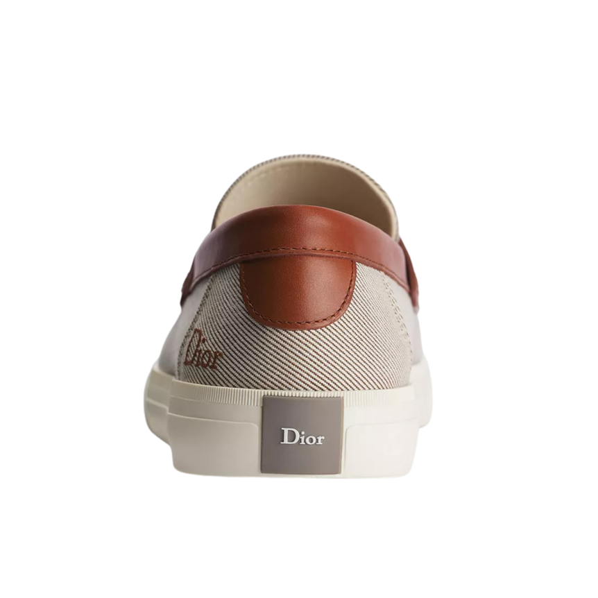 Mocassin Dior Chester Dioriviera Toile de coton beige et cuir de veau lisse marron