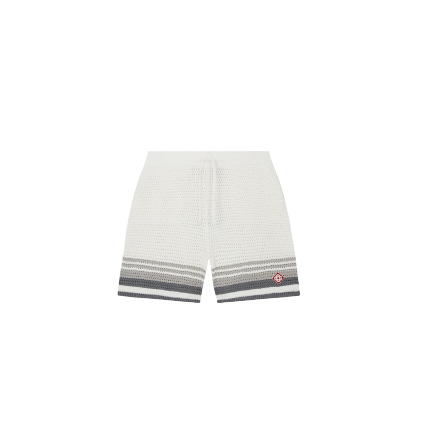 Short de tennis CASABLANCA coton crochet blanc rayures grises