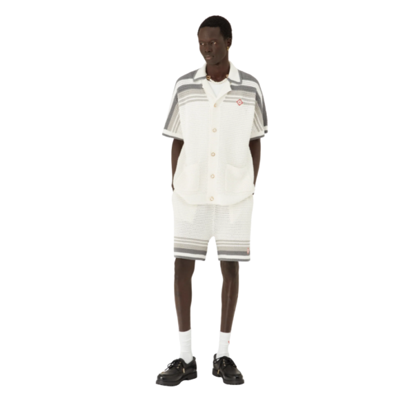 Short de tennis CASABLANCA coton crochet blanc rayures grises