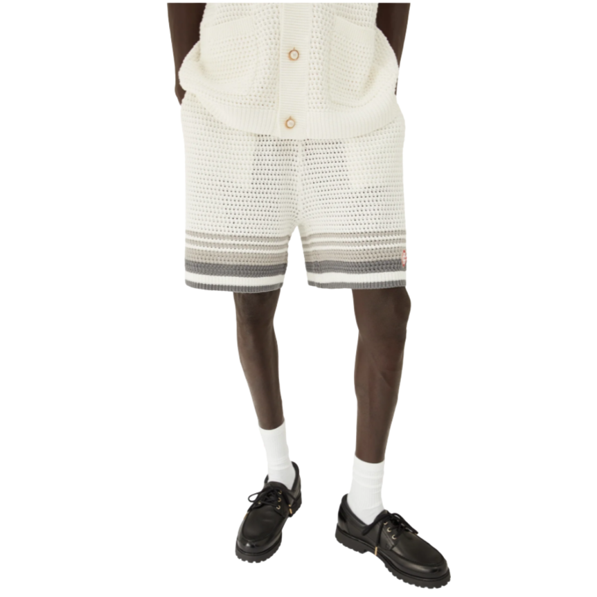 Short de tennis CASABLANCA coton crochet blanc rayures grises