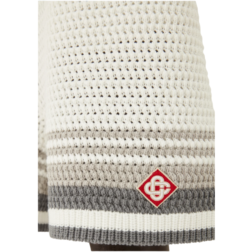Short de tennis CASABLANCA coton crochet blanc rayures grises
