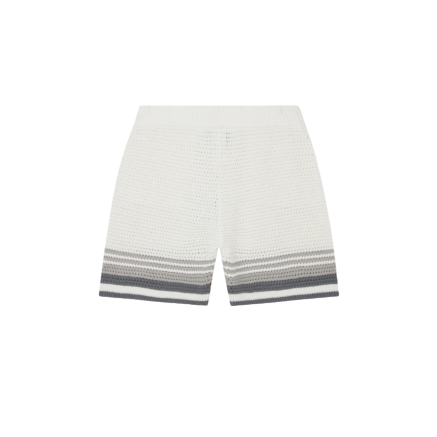 Short de tennis CASABLANCA coton crochet blanc rayures grises