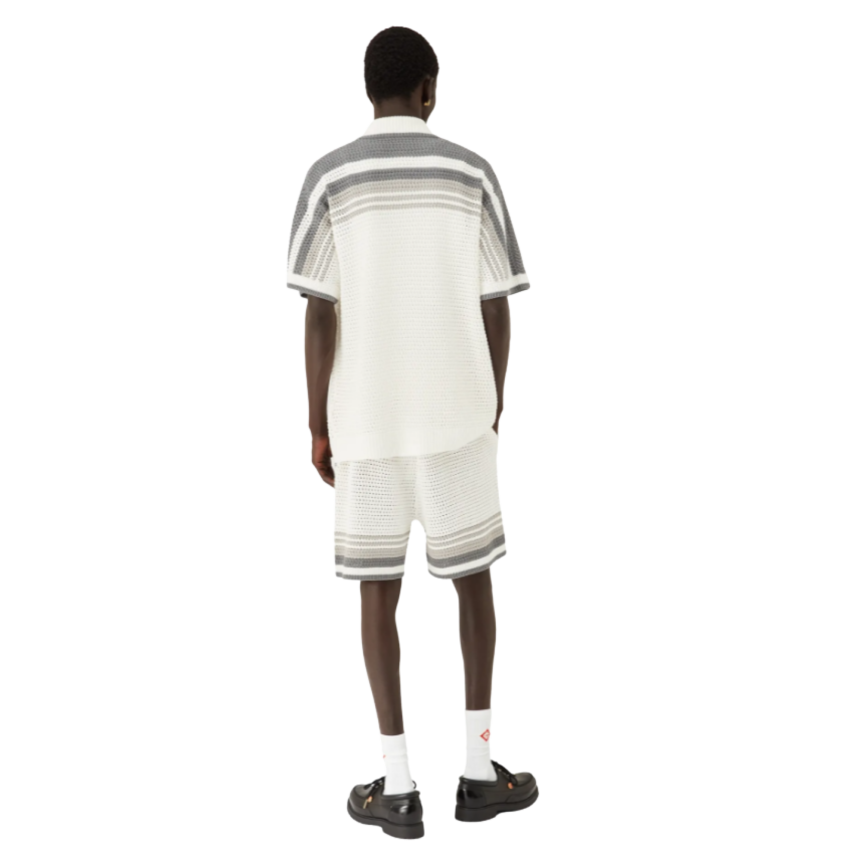 Short de tennis CASABLANCA coton crochet blanc rayures grises