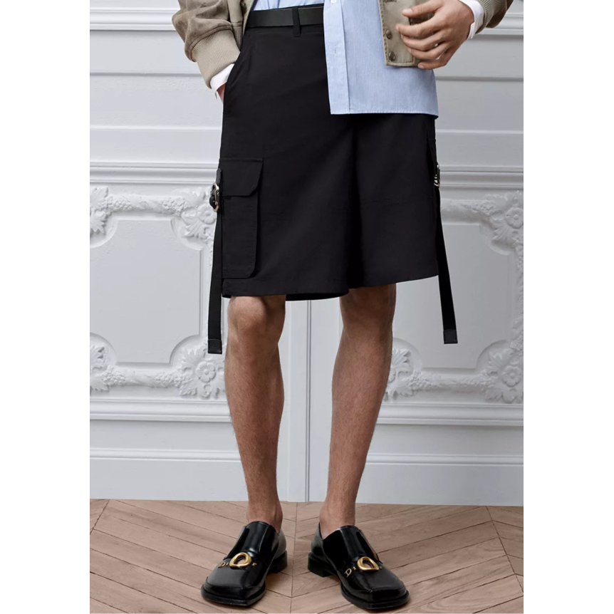 Short cargo DIOR Gabardine de soie mélangée noir sangle boucle CD