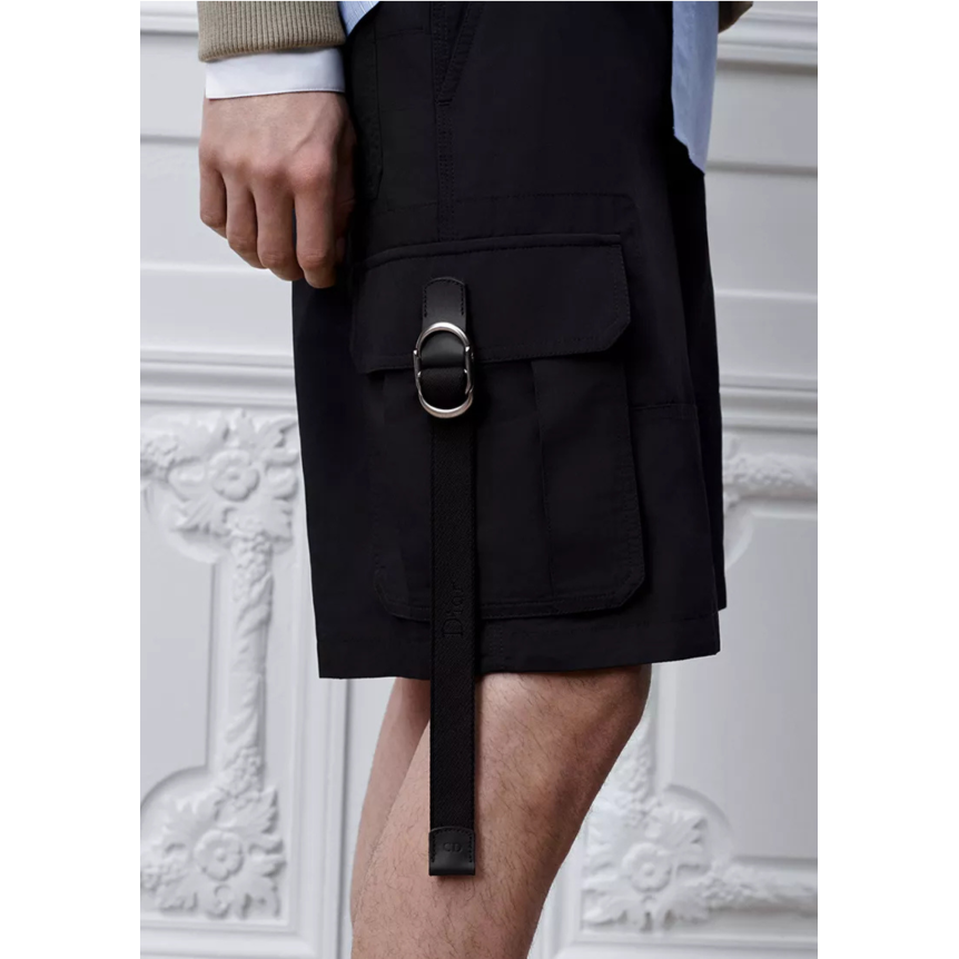 Short cargo DIOR Gabardine de soie mélangée noir sangle boucle CD