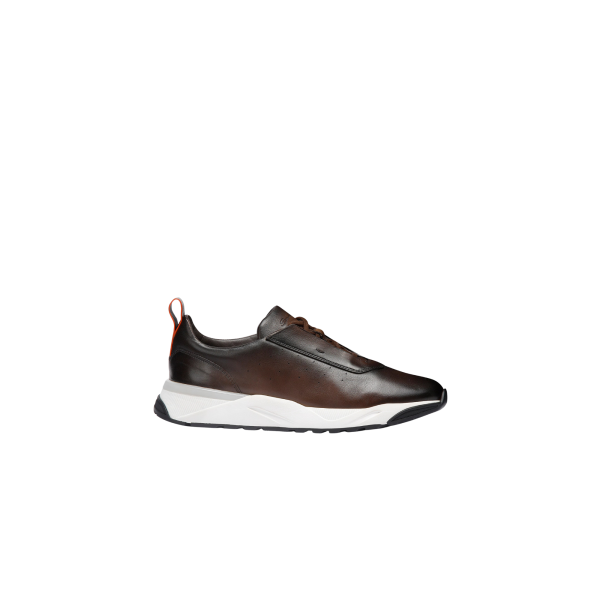 Sneaker basket basse cuir brun foncé semelle blanche