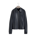Blouson zippé Cuir d'agneau bleu marine