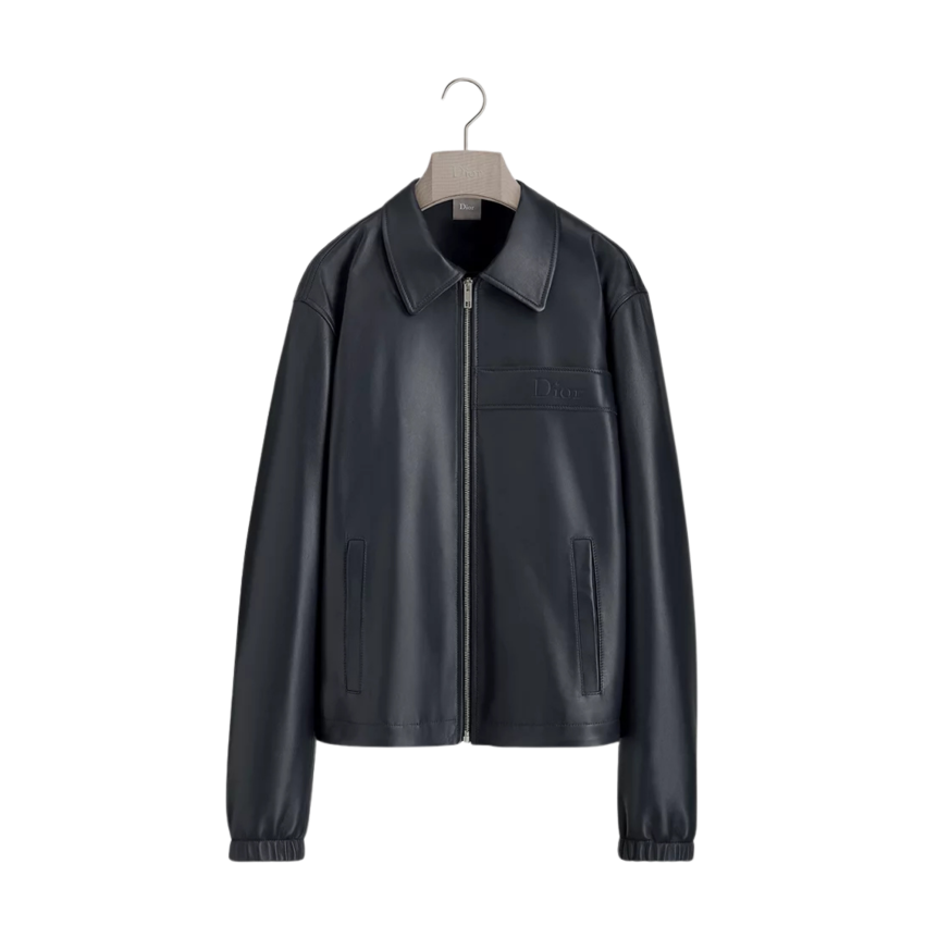 Blouson zippé DIOR Cuir d'agneau bleu marine