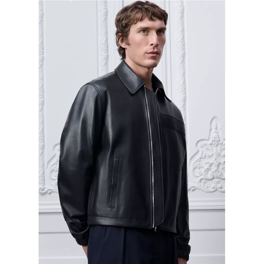Blouson zippé DIOR Cuir d'agneau bleu marine