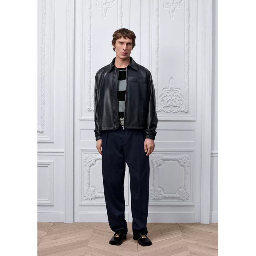 Blouson zippé DIOR Cuir d'agneau bleu marine