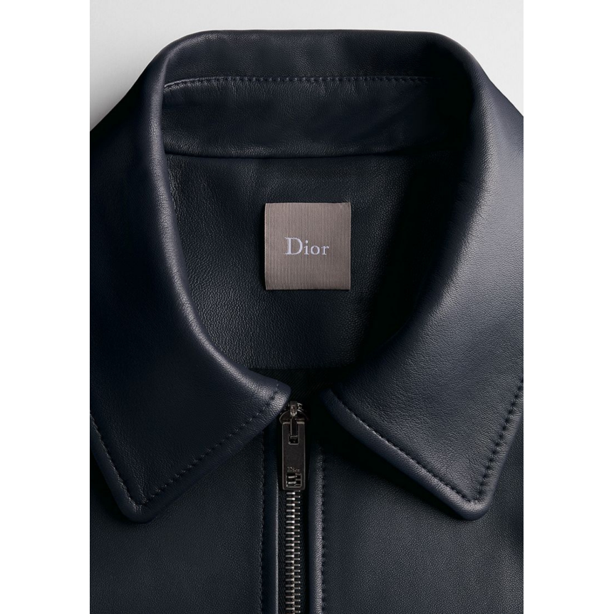 Blouson zippé DIOR Cuir d'agneau bleu marine