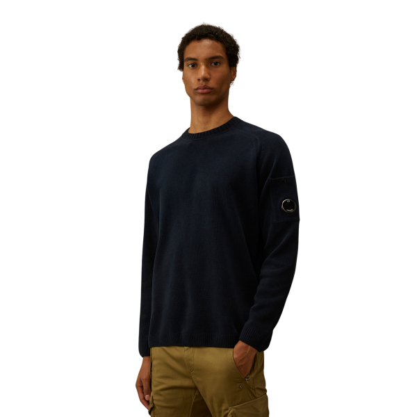 Sweat-shirt CP COMPANY col rond coton chenille bleu marine