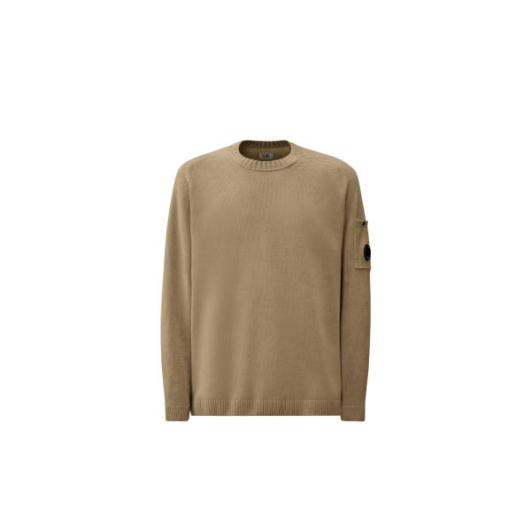Sweat-shirt col rond CP COMPANY coton chenille gris beige