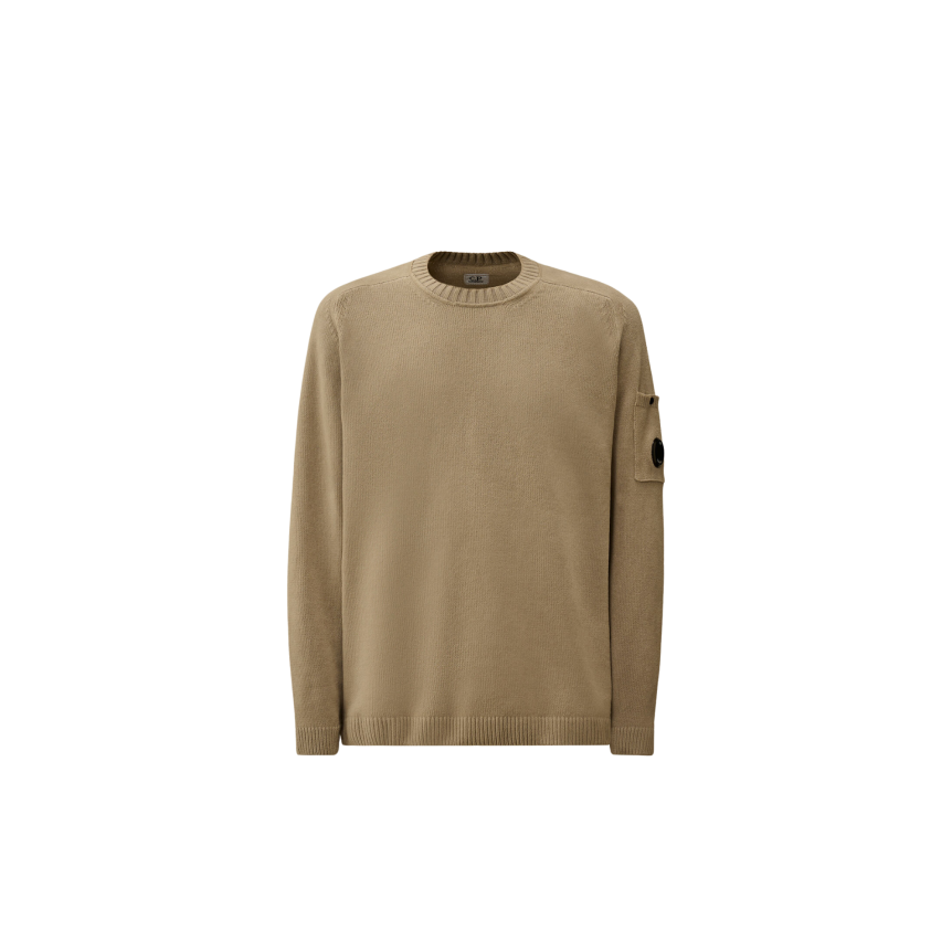 Sweat-shirt col rond CP COMPANY coton chenille gris beige