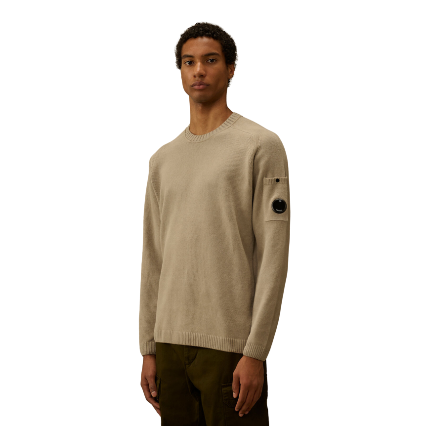 Sweat-shirt col rond CP COMPANY coton chenille gris beige