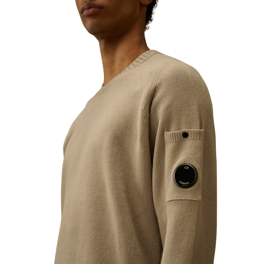 Sweat-shirt col rond CP COMPANY coton chenille gris beige