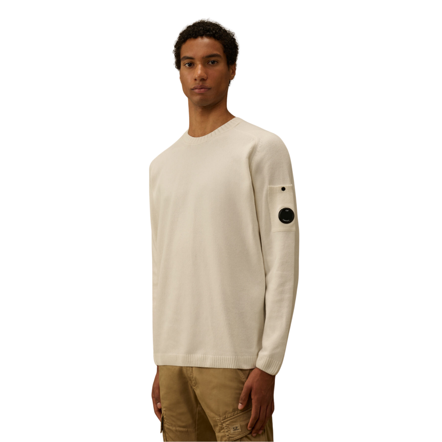 Sweat-shirt col rond CP COMPANY coton chenille blanc