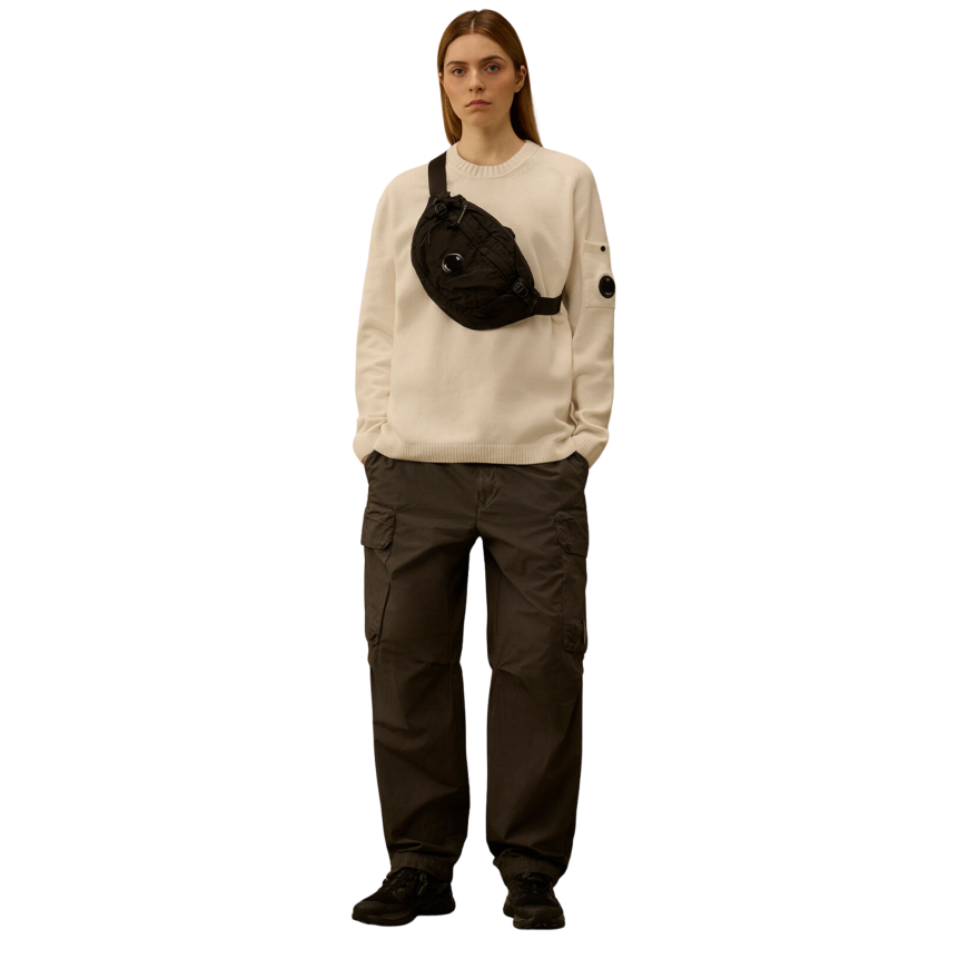 Sweat-shirt col rond CP COMPANY coton chenille blanc