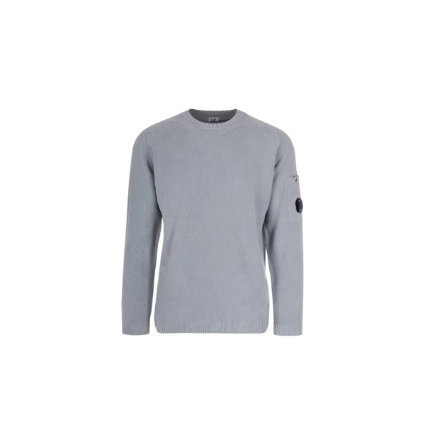 Sweat-shirt col rond CP COMPANY coton chenille gris bleu