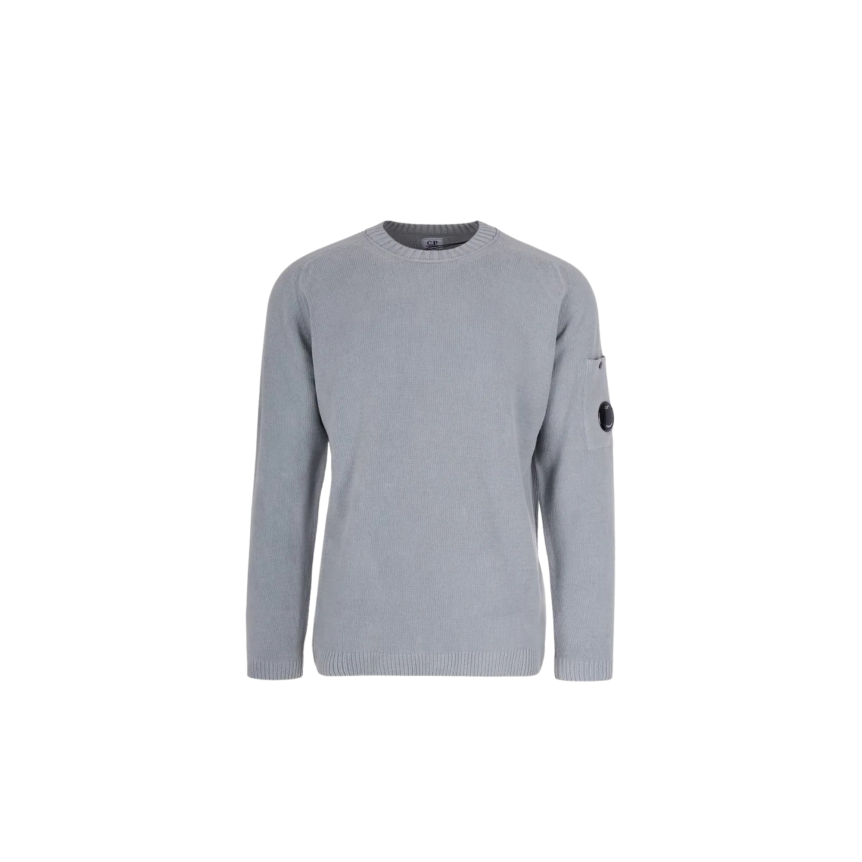 Sweat-shirt col rond CP COMPANY coton chenille gris bleu