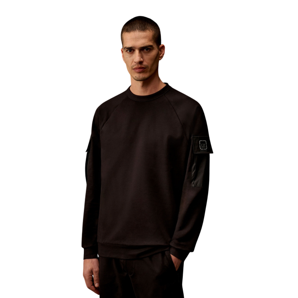 Sweat-shirt col rond CP COMPANY noir poche nylon manche Metropolis Collection
