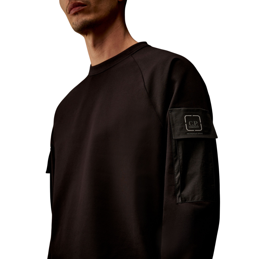 Sweat-shirt col rond CP COMPANY noir poche nylon manche Metropolis Collection