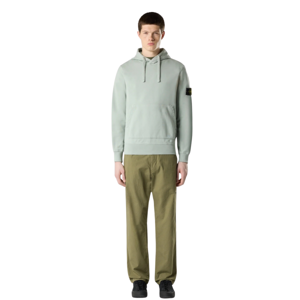 Sweat-shirt à capuche regular STONE ISLAND coton vert sauge poche kangourou