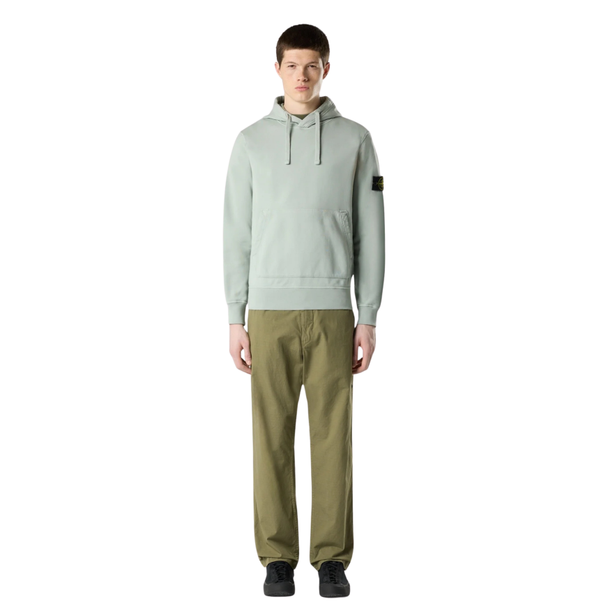 Sweat-shirt à capuche regular STONE ISLAND coton vert sauge poche kangourou