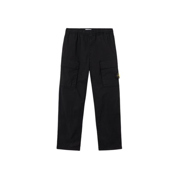 Pantalon cargo STONE ISLAND ample taille élastique sergé coton bio noir