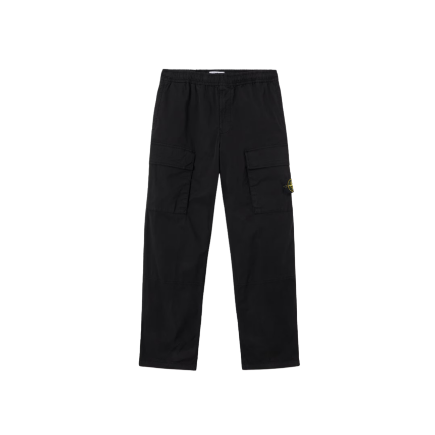 Pantalon cargo STONE ISLAND ample taille élastique sergé coton bio noir