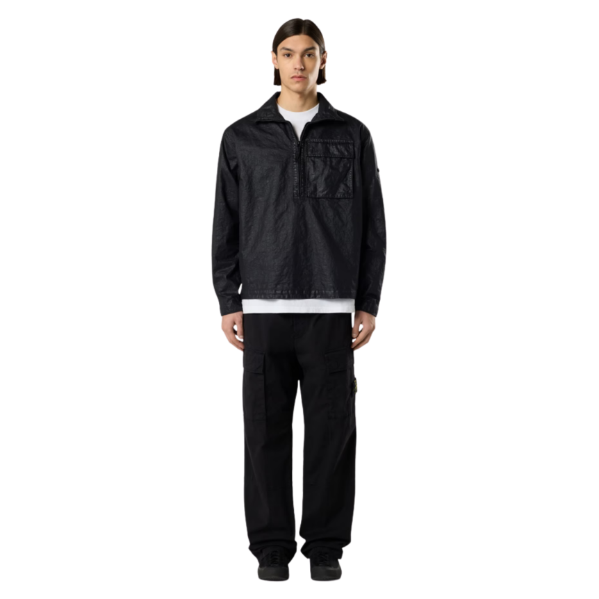 Pantalon cargo STONE ISLAND ample taille élastique sergé coton bio noir