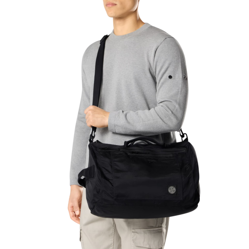 Sac polochon STONE ISLAND avec bandoulière amovible nylon métal noir