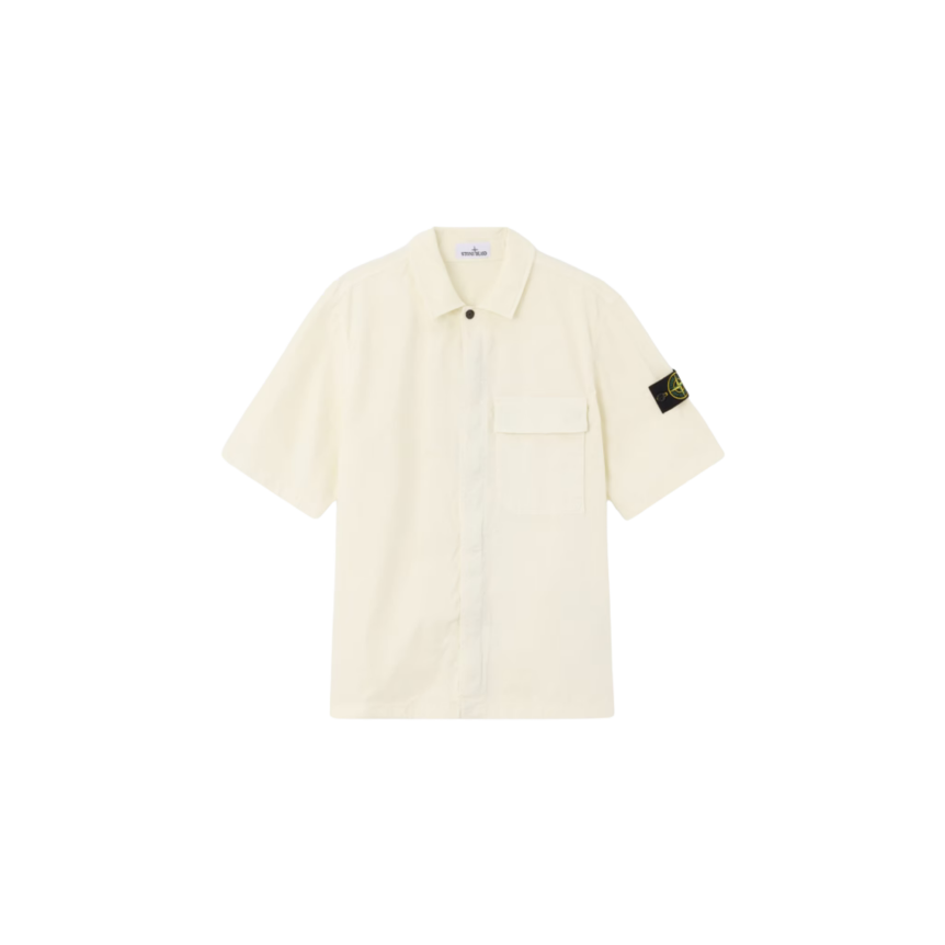 Chemise manche courte STONE ISLAND confort coton écru double poche poitrine
