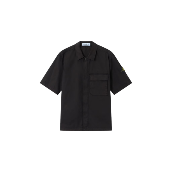 Chemise manche courte STONE ISLAND confort coton noir double poche poitrine