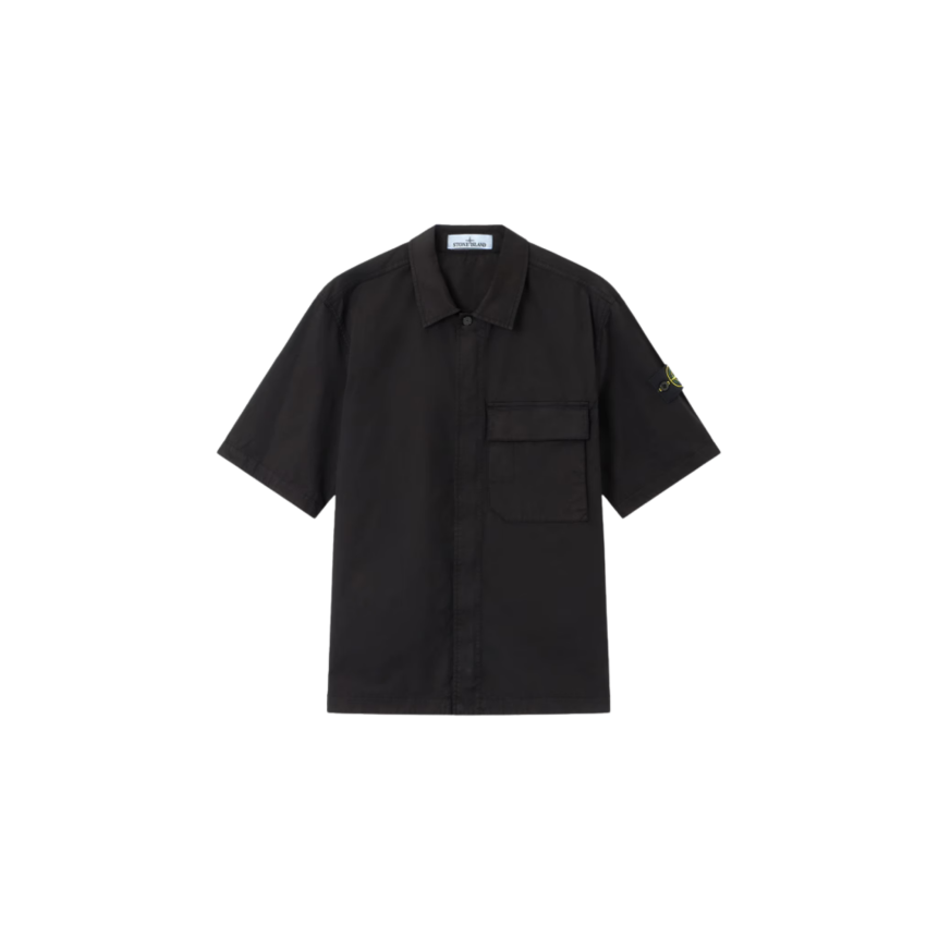 Chemise manche courte STONE ISLAND confort coton noir double poche poitrine