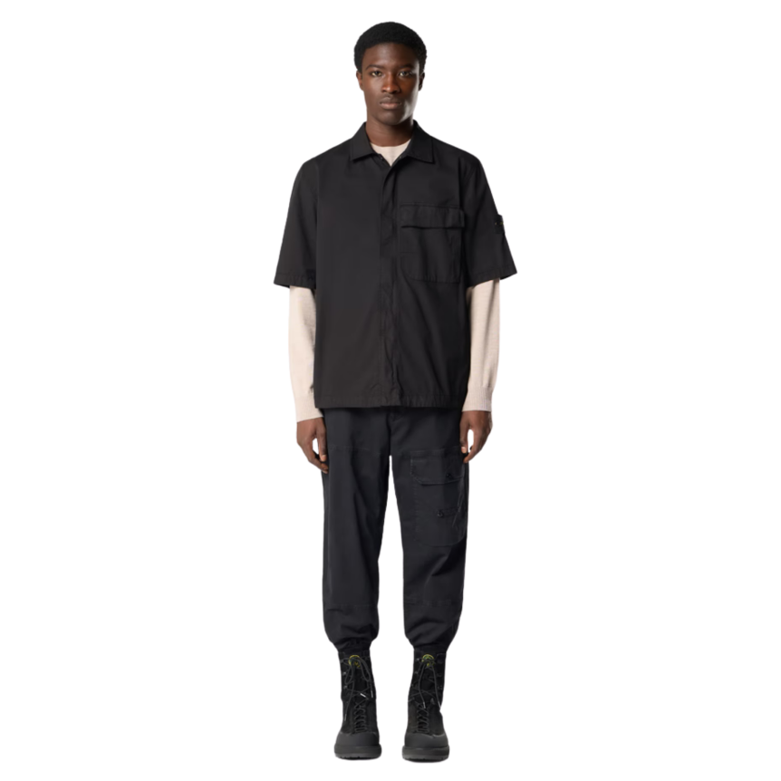 Chemise manche courte STONE ISLAND confort coton noir double poche poitrine
