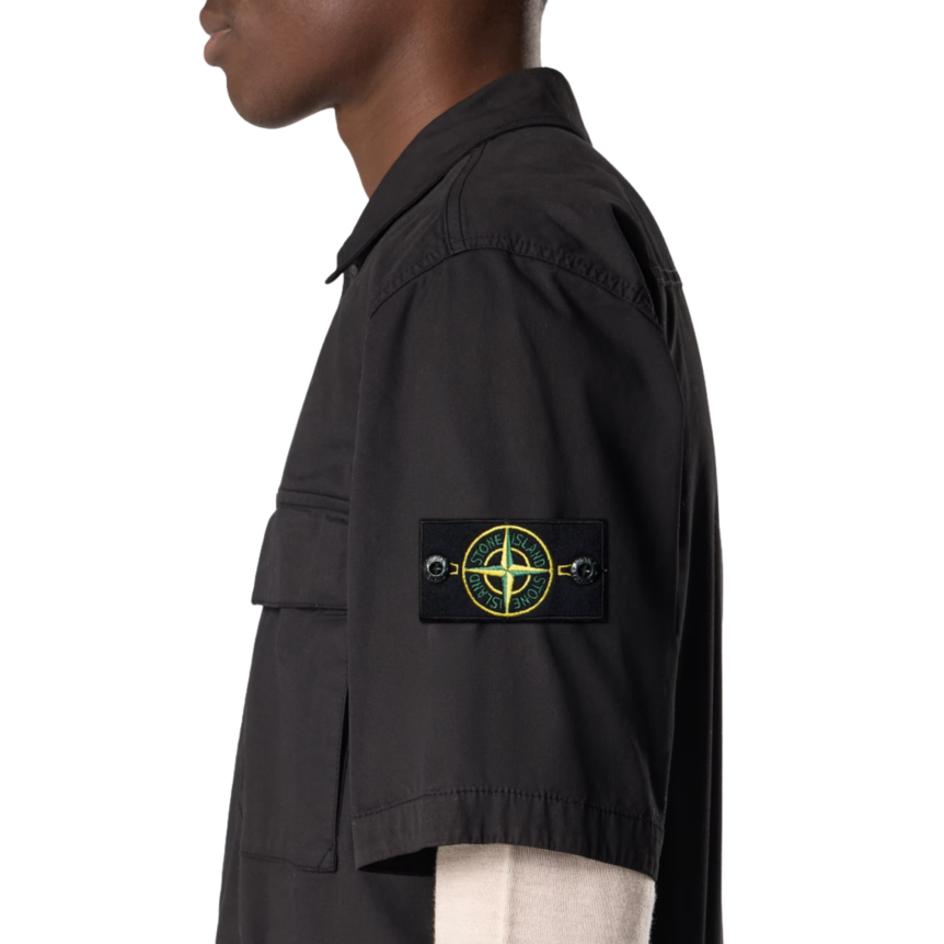 Chemise manche courte STONE ISLAND confort coton noir double poche poitrine