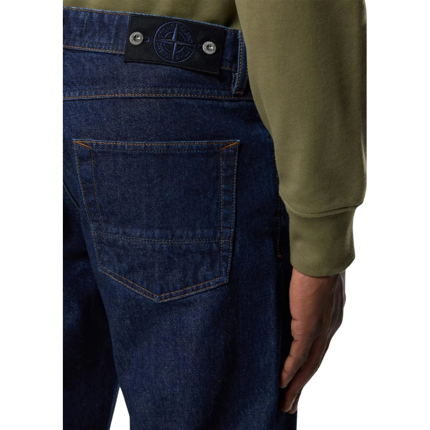 Jean droit regular STONE ISLAND cinq poches denim coton bleu brut