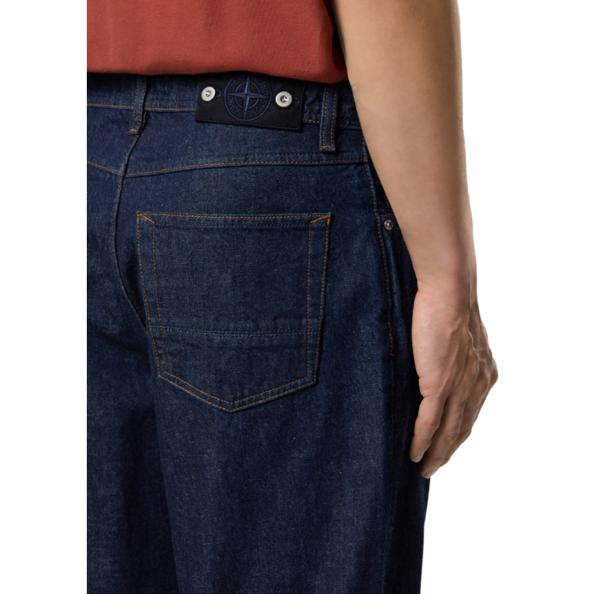 Jean cinq poches loose STONE ISLAND denim coton bleu brut rincé Denim Research collection