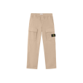 Pantalon cargo ample taille élastique sergé coton bio beige sable
