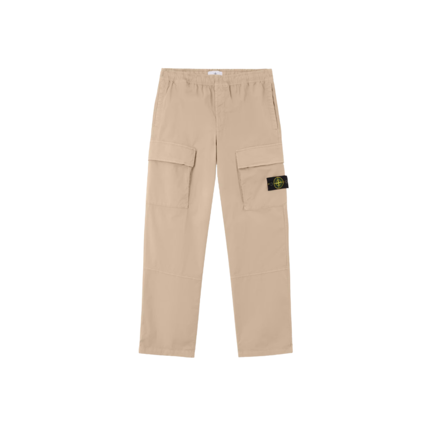 Pantalon cargo ample STONE ISLAND taille élastique sergé coton bio beige sable