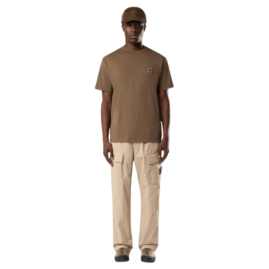 Pantalon cargo ample STONE ISLAND taille élastique sergé coton bio beige sable