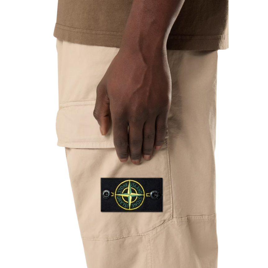 Pantalon cargo ample STONE ISLAND taille élastique sergé coton bio beige sable