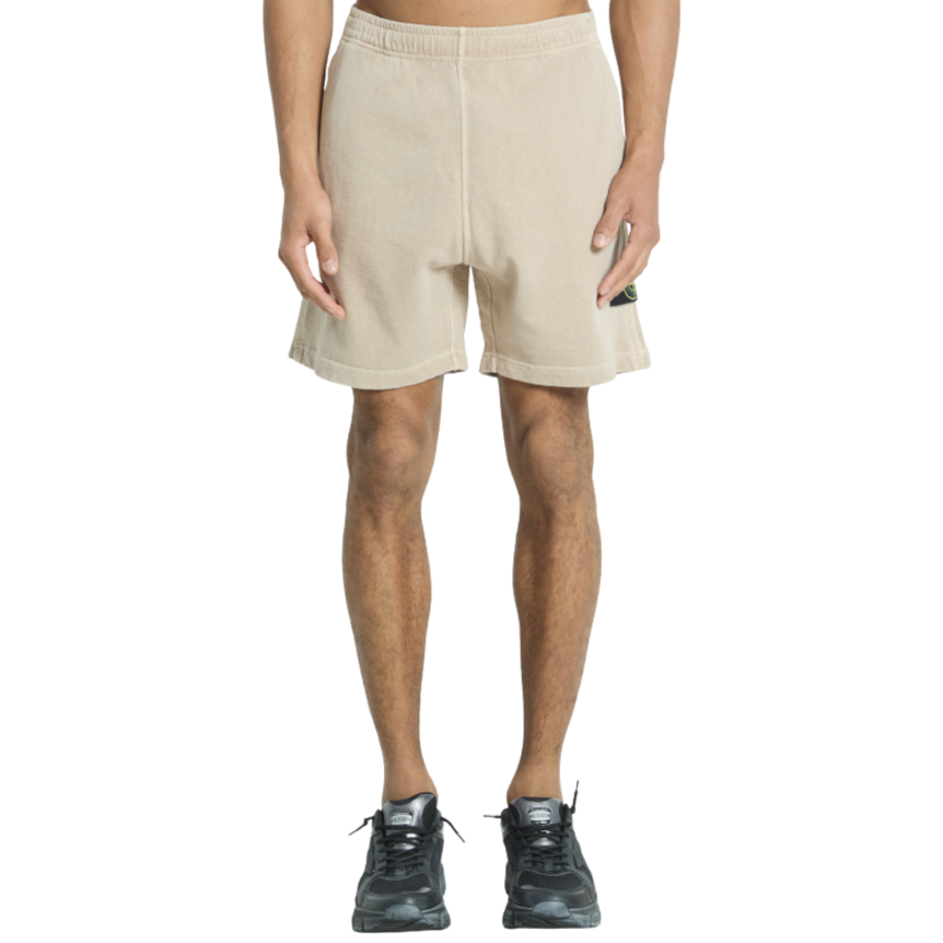 Short jogging STONE ISLAND molleton coton flammé beige desert