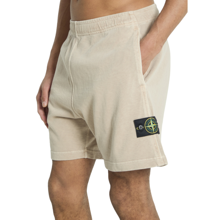 Short jogging STONE ISLAND molleton coton flammé beige desert