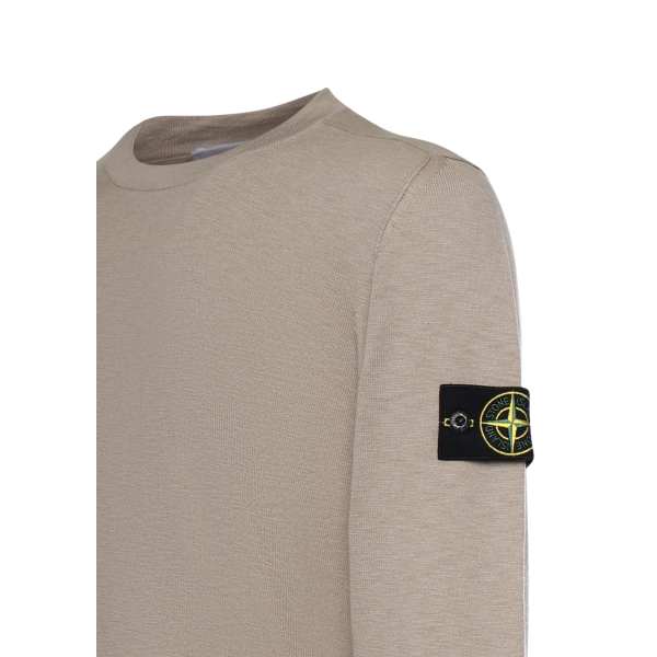 Pull ras-du-cou STONE ISLAND coton bio nylon beige sable manche roulotée