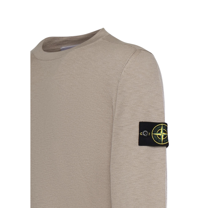 Pull ras-du-cou STONE ISLAND coton bio nylon beige sable manche roulotée