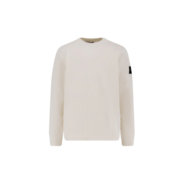 Pull ample ras-du-cou STONE ISLAND coton écru manche longue côtelée