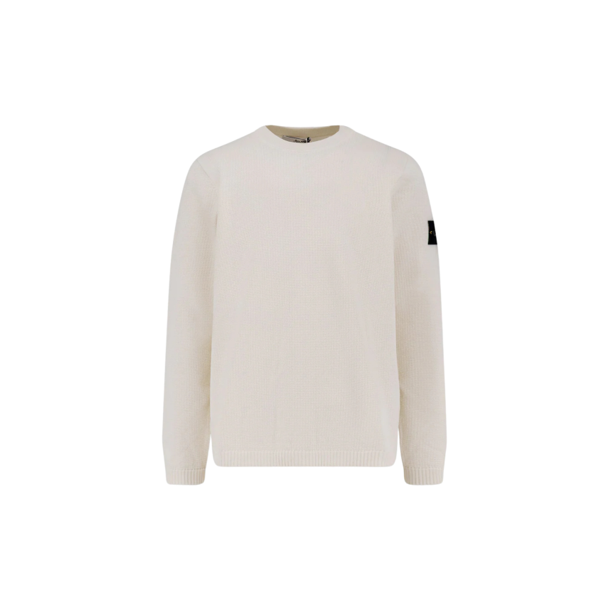 Pull ample ras-du-cou STONE ISLAND coton écru manche longue côtelée